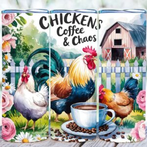 chickens and coffee tumbler