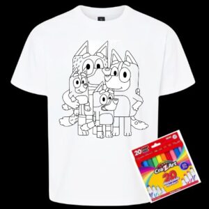 kids bluey coloring shirt with markers
