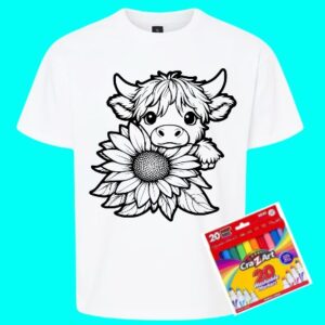 cow kids coloring shirt with markers
