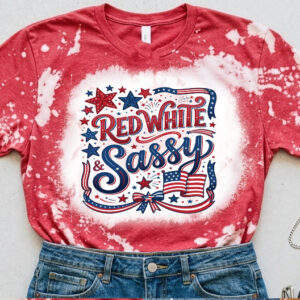 Red white and sassy bleached t shirt