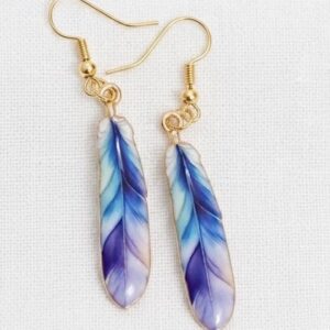 purple blue feather earrings