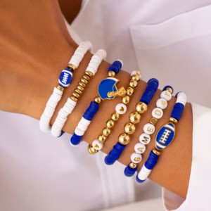 blue game day bracelet set