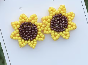 seed bead sunflower earrings