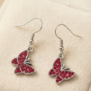 red rhinestone butterfly earrings