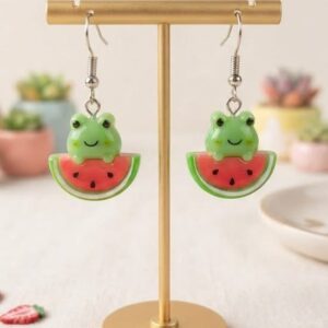 watermelon frog earrings
