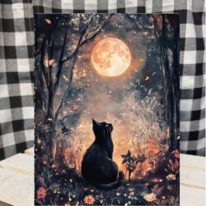 black cat moon metal sign