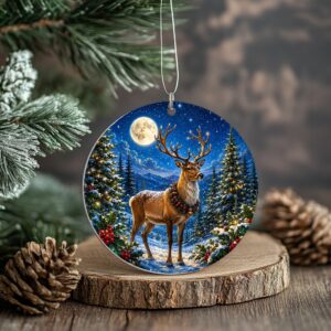 Reindeer under the moon ornament