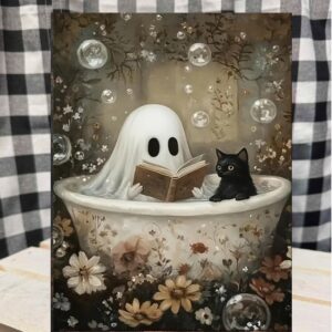 bubble bath cat ghost metal sign