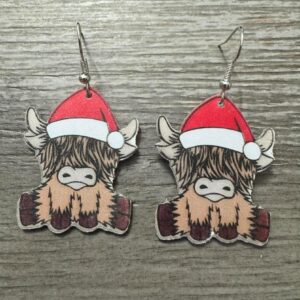 christmas highland cow earrings