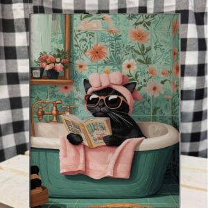 Cat in a tub metal sign