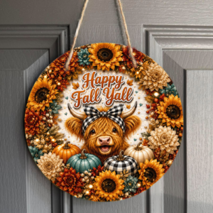 happy fall yall round metal sign