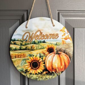 Welcome Fall Round Metal Sign
