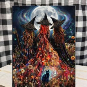 witches cat metal sign